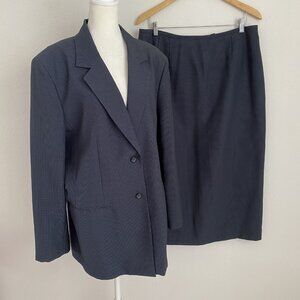 Le Suit Womens 18 Skirt Suit Dark Gray Black/Navy 2 Piece Blazer Pencil